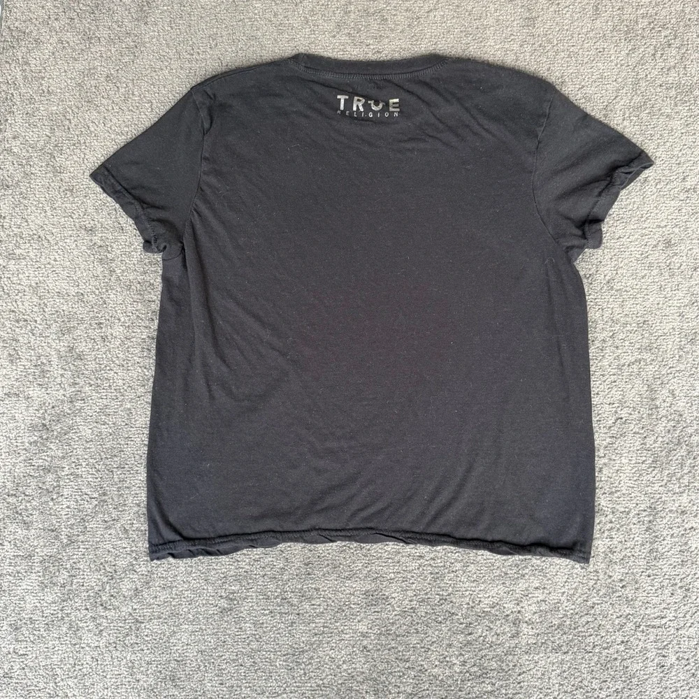 True Religion Mens Black Cotton Short Sleeve Gold Horseshoe Logo T-Shirt Medium